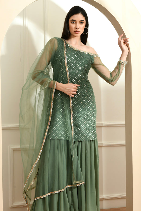 Mirror Work 3-Piece Suit Set - Earthy Green