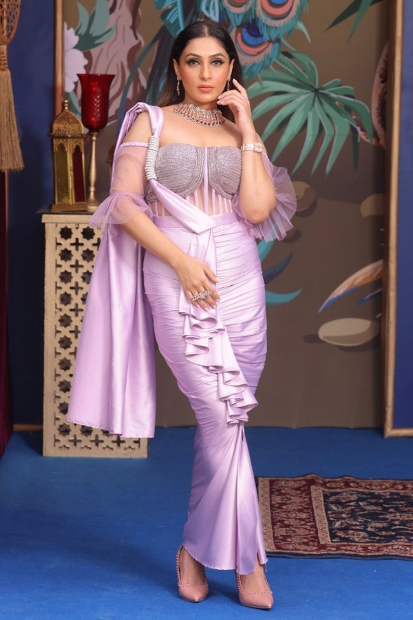 Bespoke Corset Draped Saree- Lavender