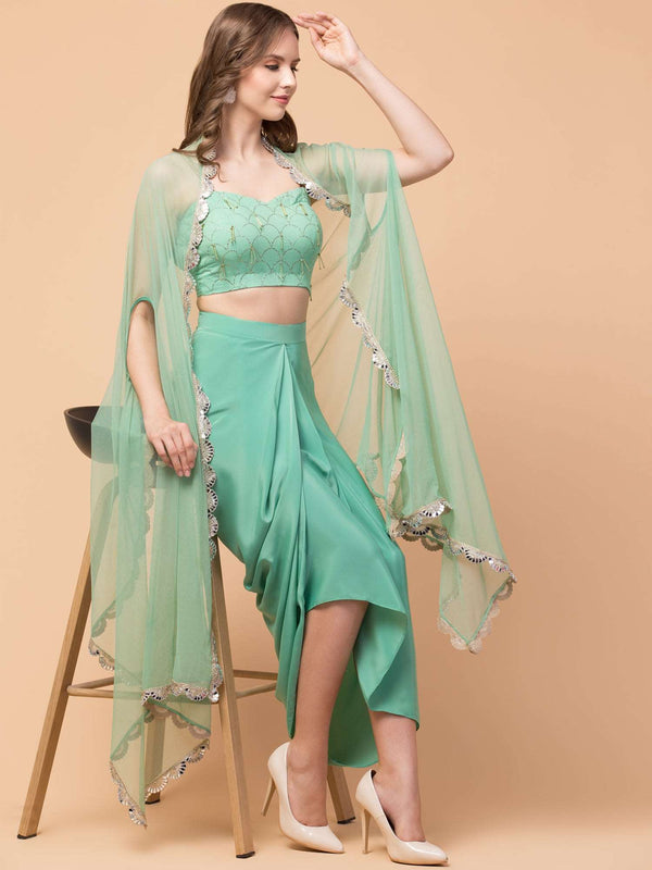 Misty Mint 3-Piece Drape Cape Set - wishdrobe