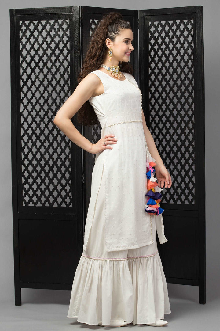 Timeless Natural White Suit with Sharara Pants - wishdrobe