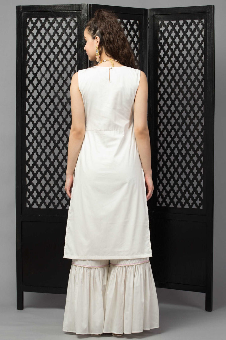 Timeless Natural White Suit with Sharara Pants - wishdrobe