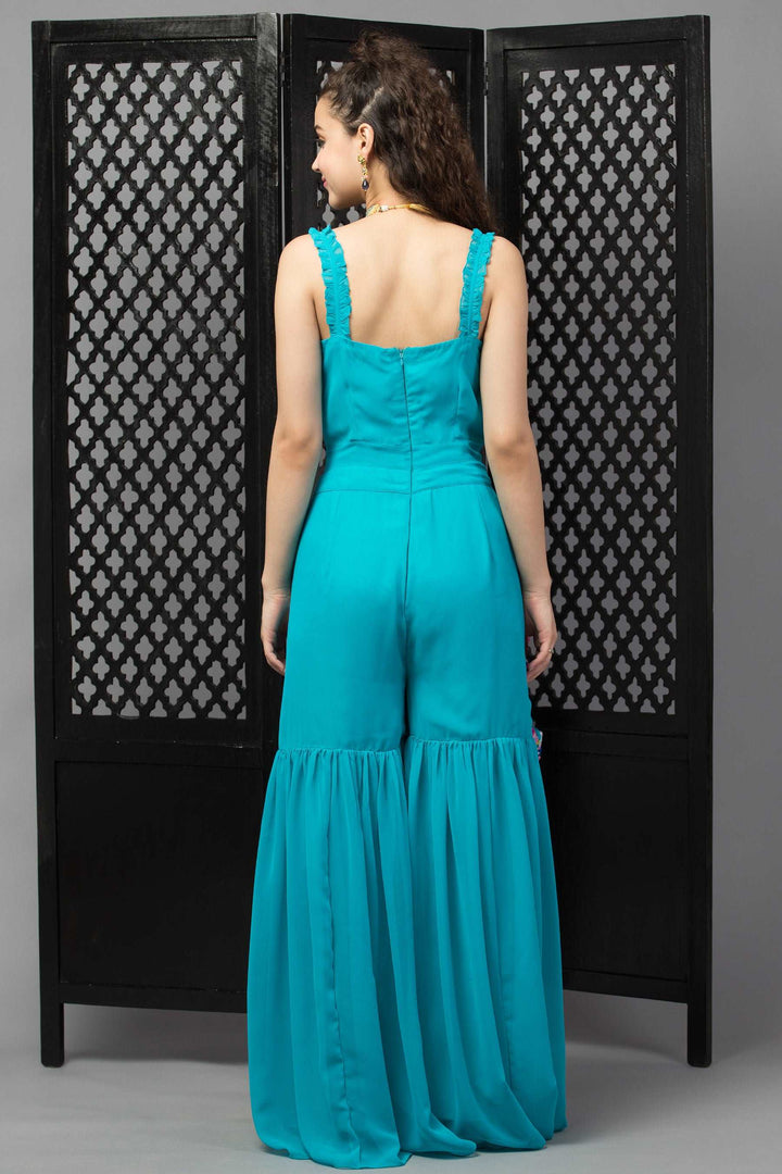 Blue Lagoon Indo-Western Jumpsuit - wishdrobe