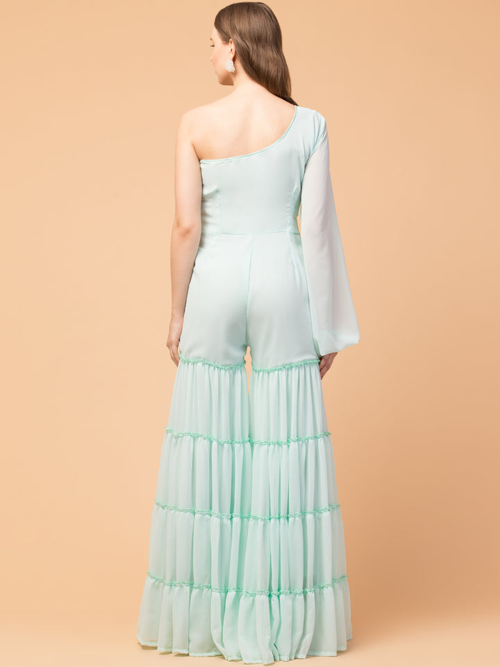 Misty Mint Three-Tier Indo-Western Jumpsuit - wishdrobe