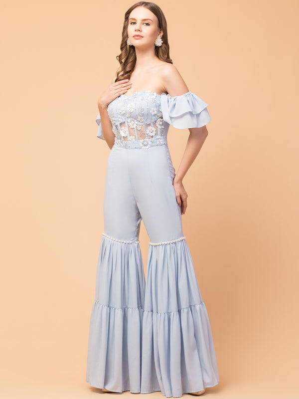 Sea Breeze Corset Indo-Western Tiered Jumpsuit - wishdrobe